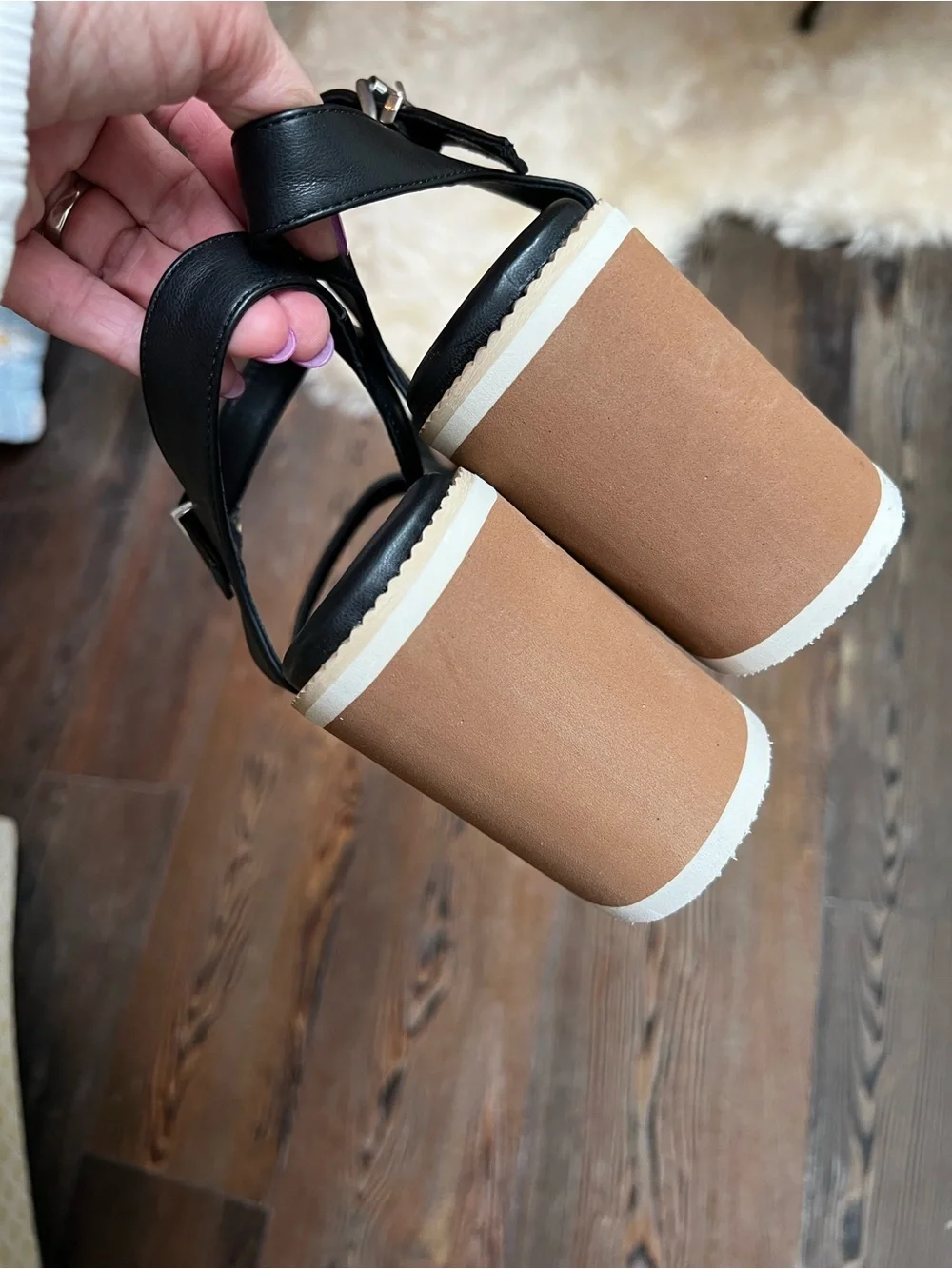 DV Dolce Vita Black Platform Block Heel Sandal with Ankle Strap size 8.5
